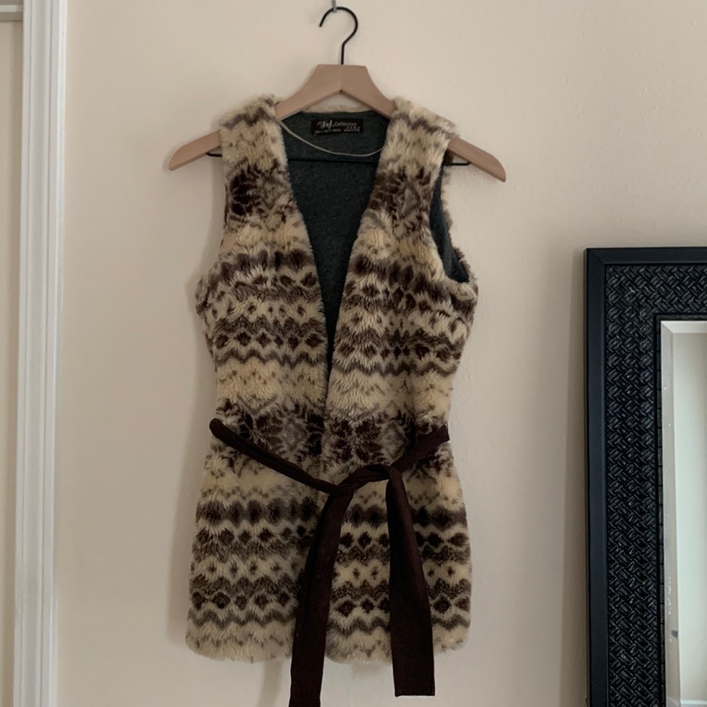 Faux fur vest from ZARA size Small with brown belt
